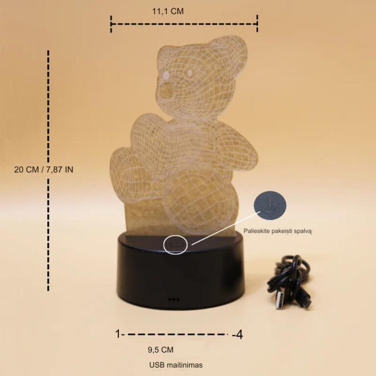 Ночник с 3D-эффектом медведя и пультом дистанционного управления Užsisakykite Trendai.lt 9